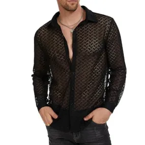 Black Crochet Holiday Shirt for men