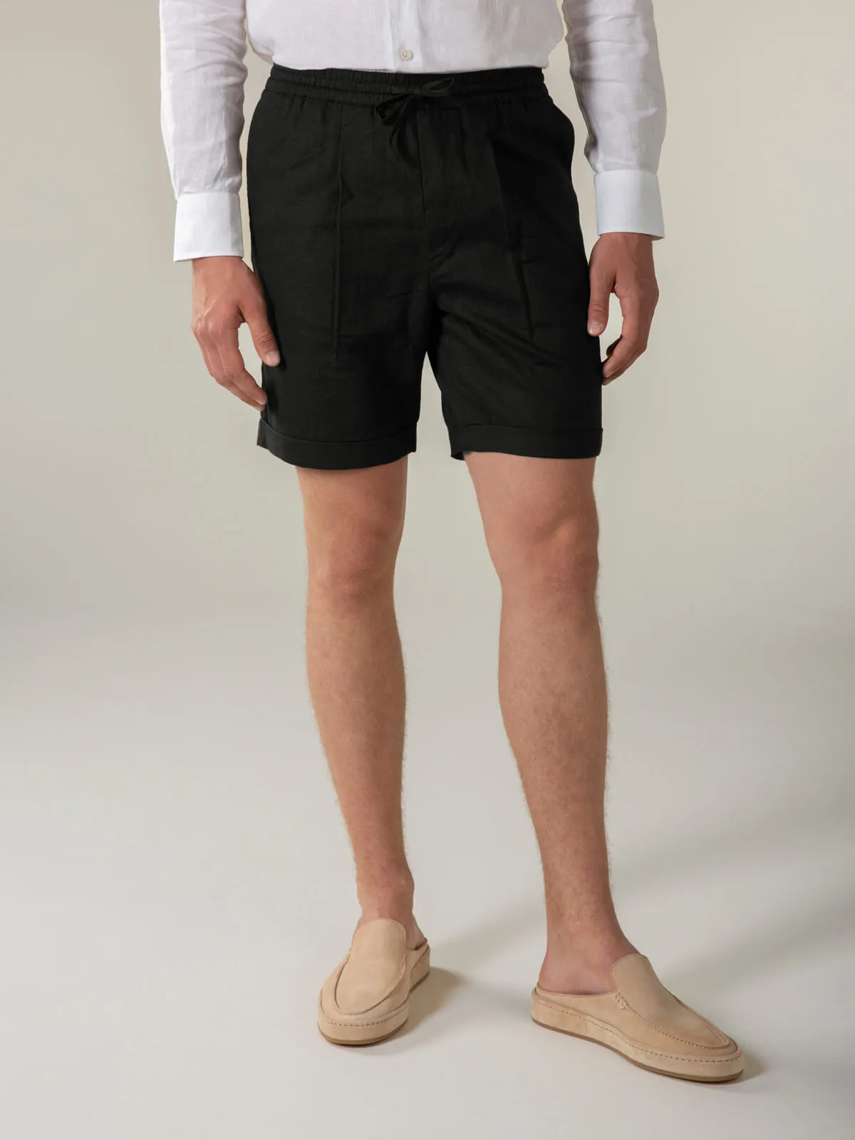 Black Linen Seaside Shorts