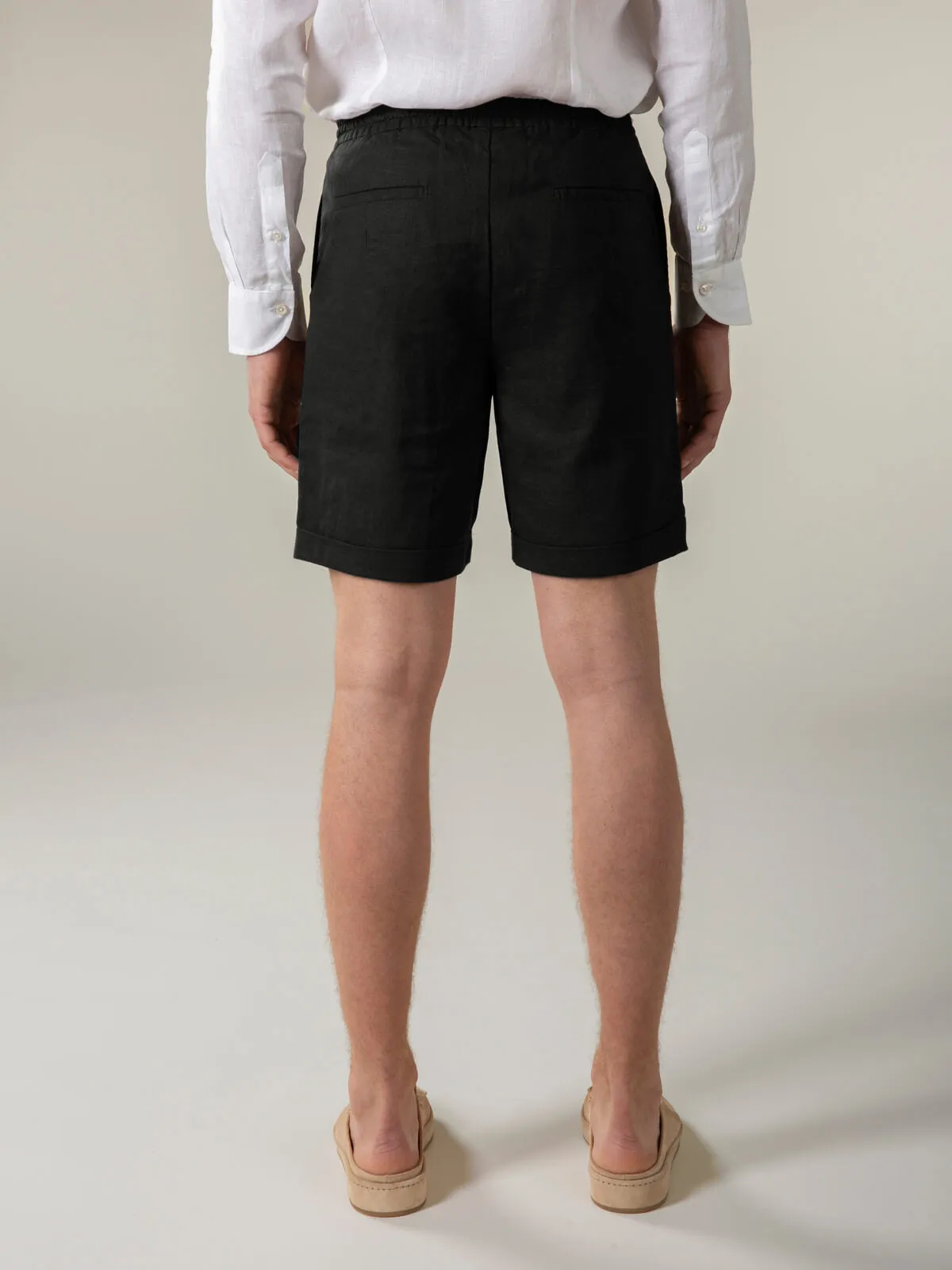 Black Linen Seaside Shorts