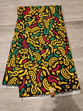 Black, Yellow and Red African Print Fabric, Ankara Fabric, AF207