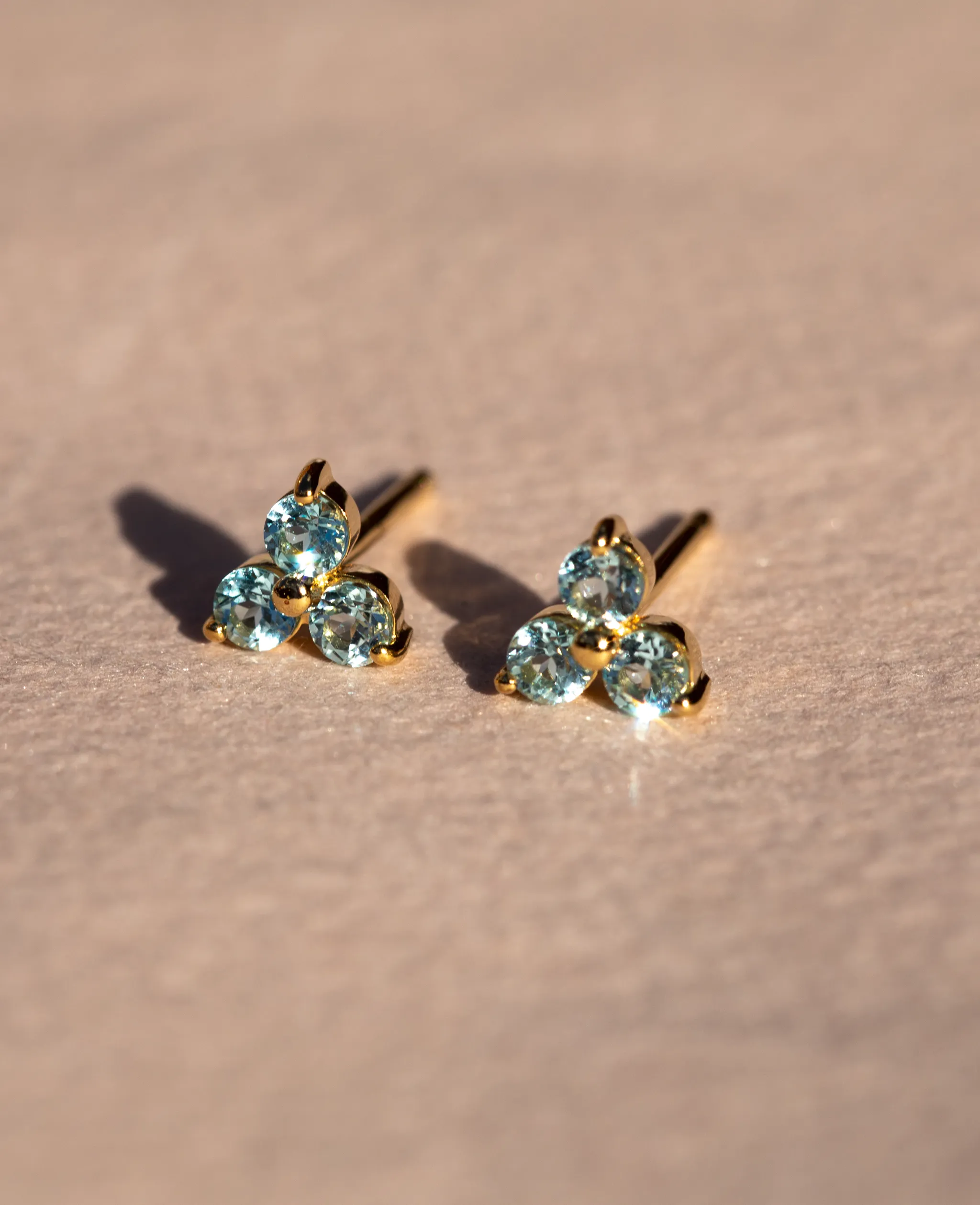 Blue Topaz Large Fleur Studs Gold