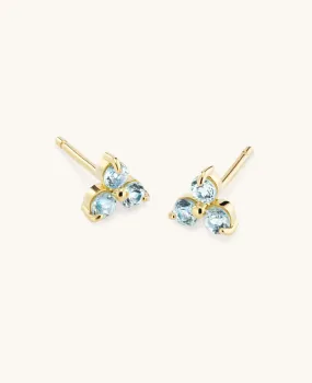 Blue Topaz Large Fleur Studs Gold