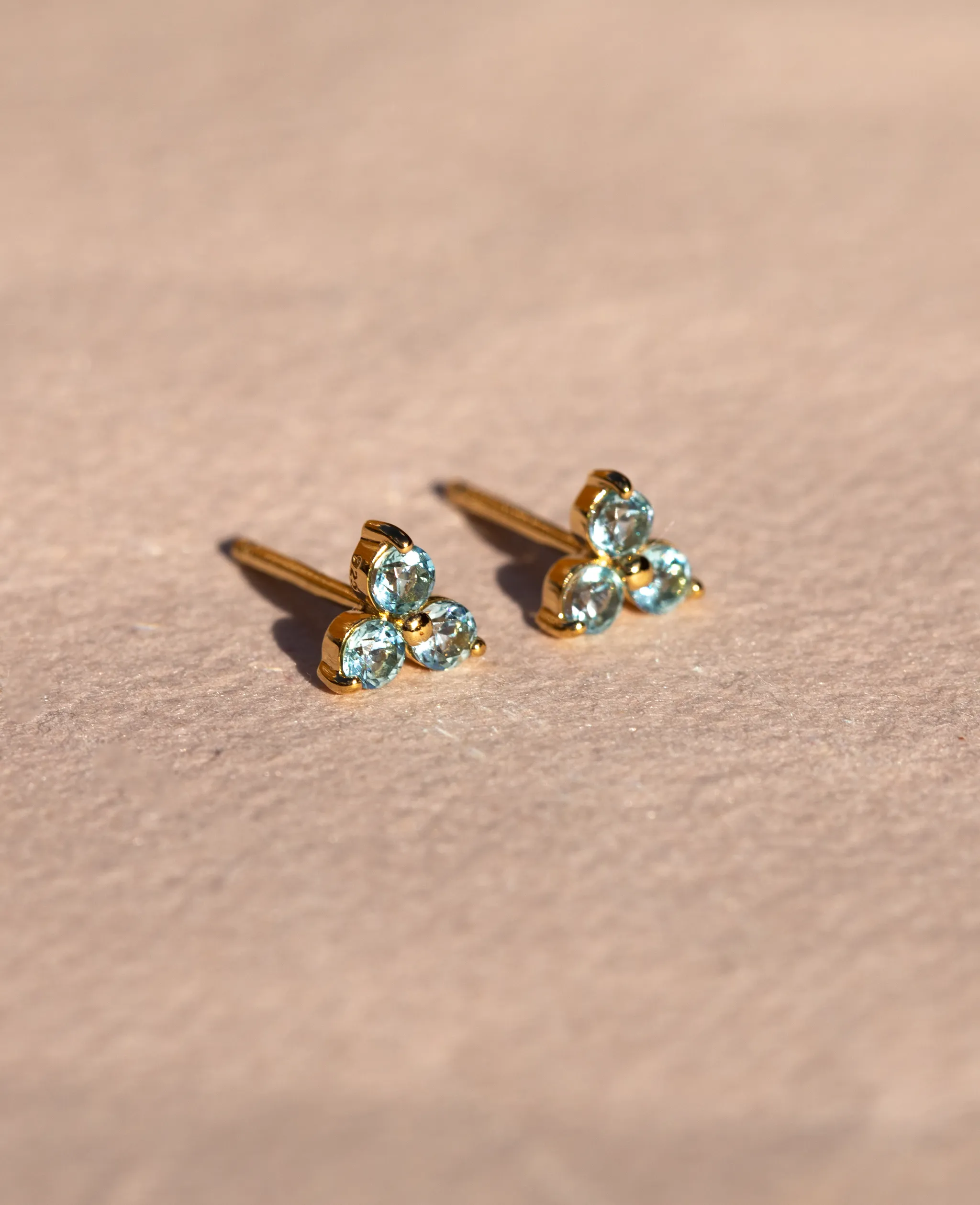 Blue Topaz Large Fleur Studs Gold