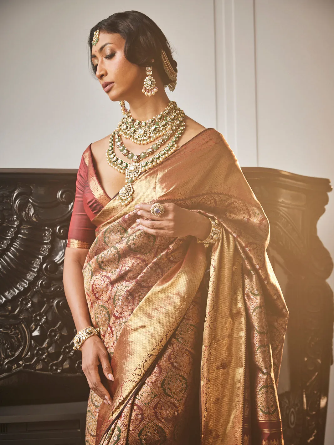 Brocade Zari Jaal Handloom Kanjivaram Woven Saree