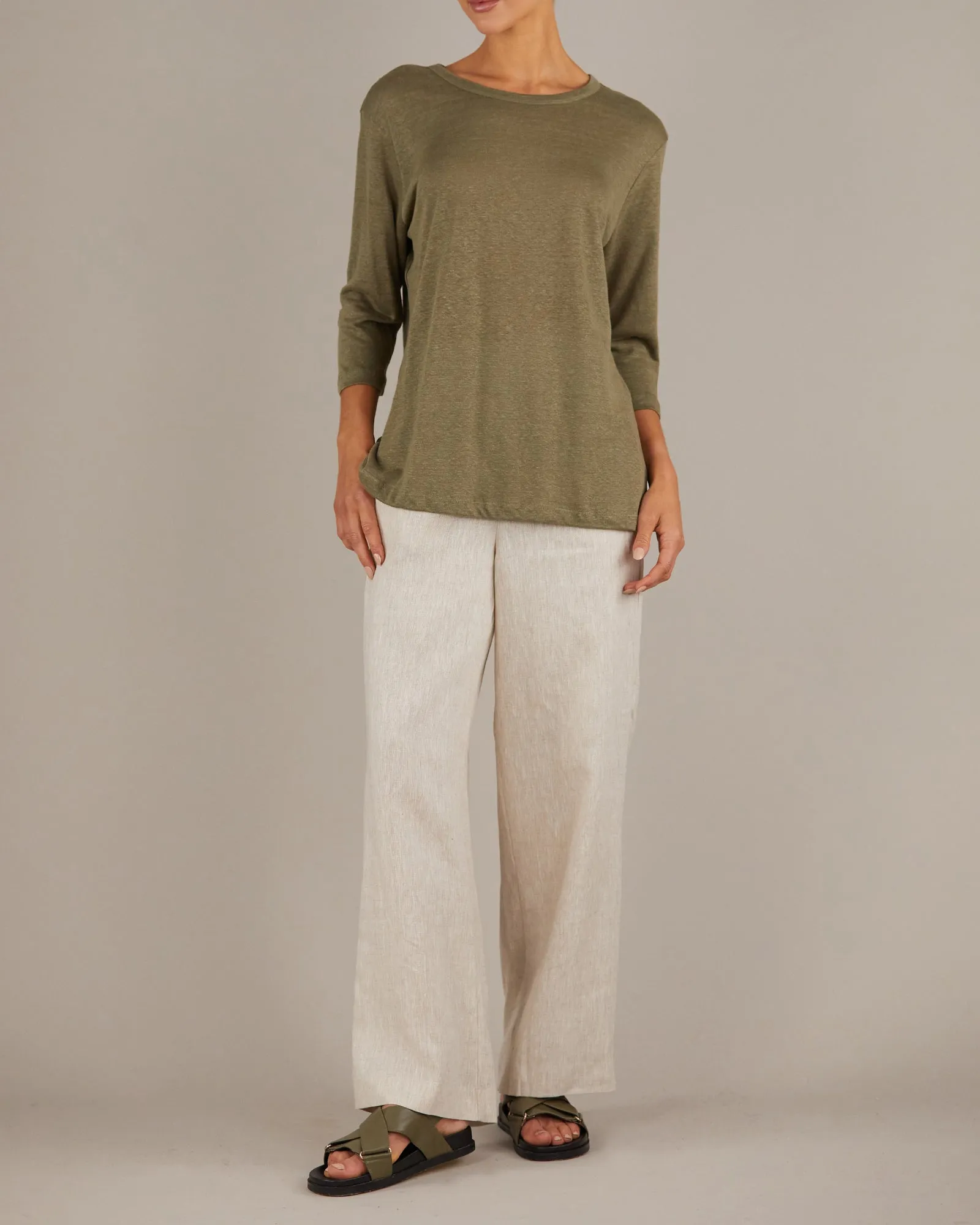 Bronte Linen Jersey Top - Khaki