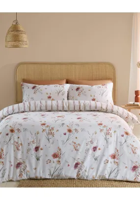 Brushed Cotton Autumnal Floral Reversible Duvet Cover Set - Natural