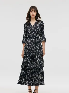 Butterflies Print Tiered Women Maxi Dress