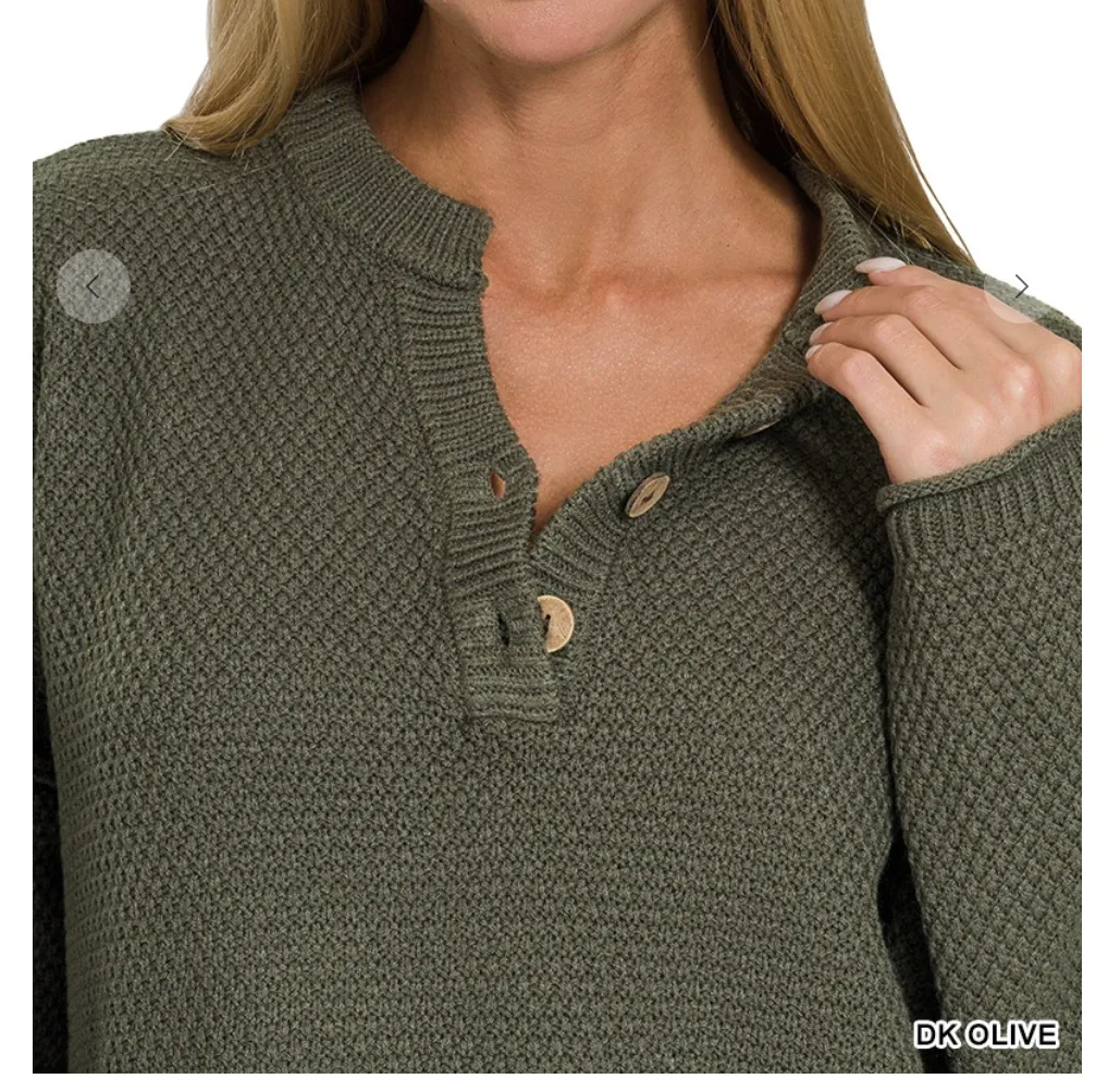 Button Sweater Henley - 7 Colors