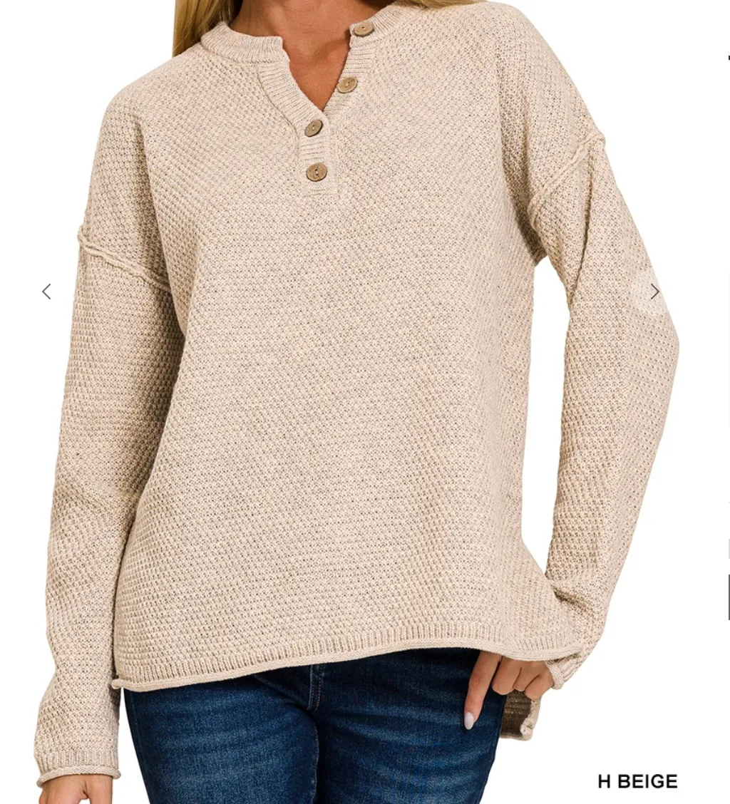 Button Sweater Henley - 7 Colors