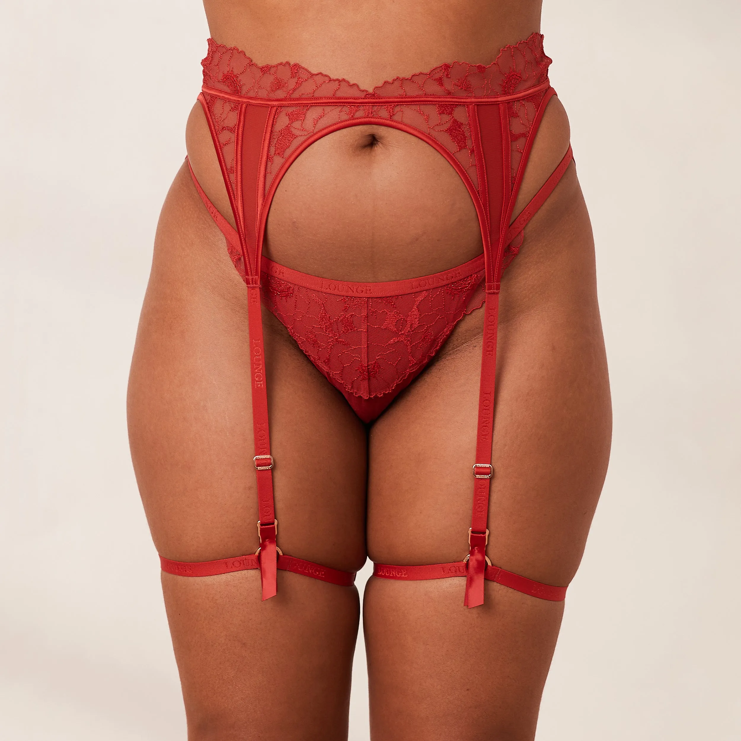 Carmen Intimates Thong & Suspender Belt (Set) - Maroon