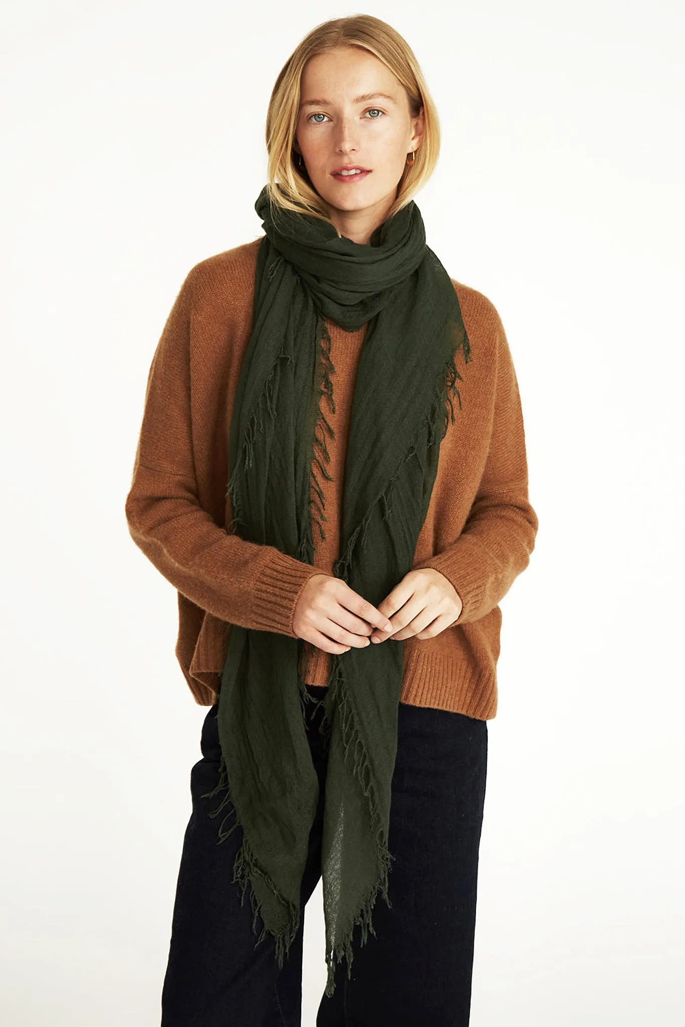 Chan Luu Cashmere and Silk Solid Scarf in Kombu Green