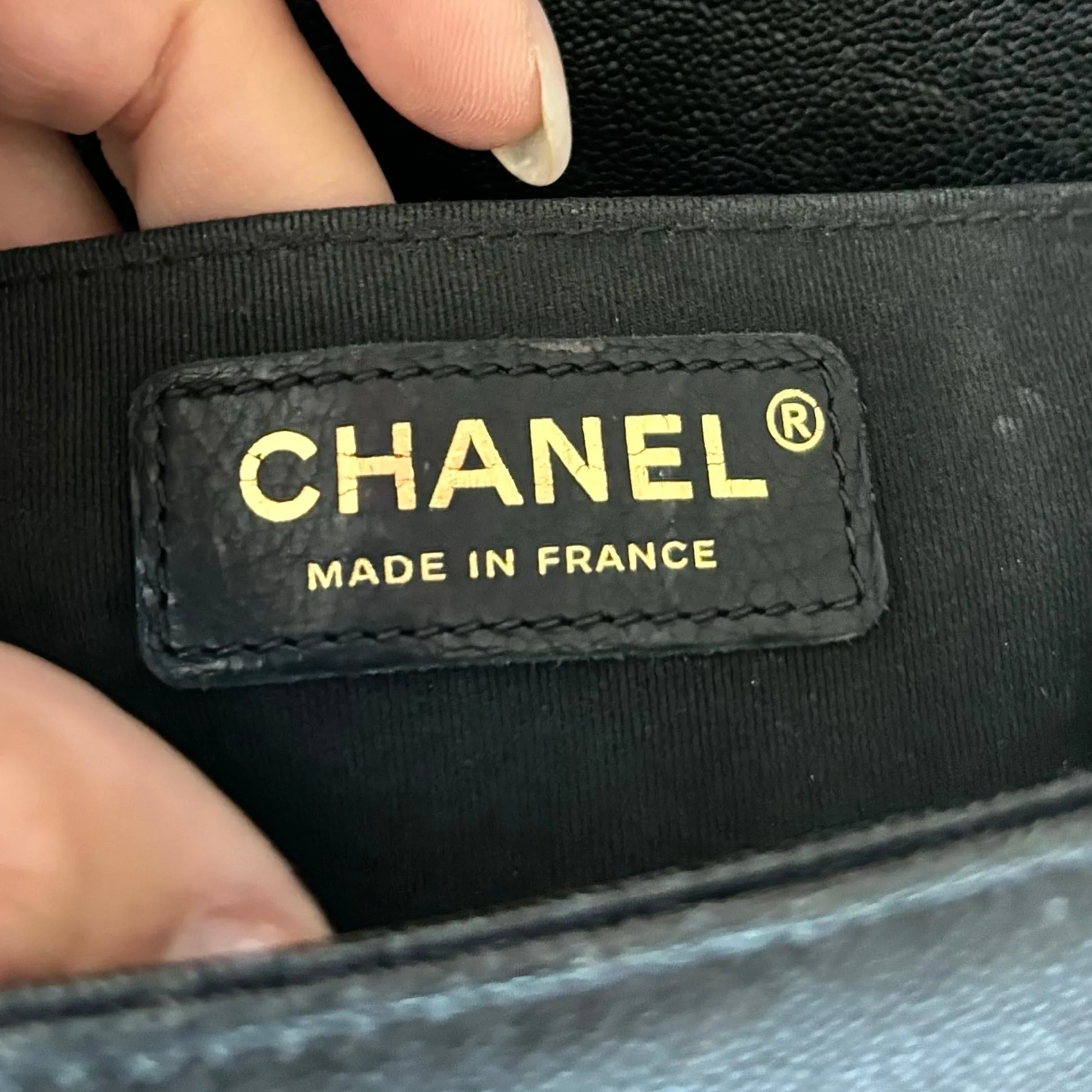 Chanel Boy Flap Bag Chevron Caviar Old Medium