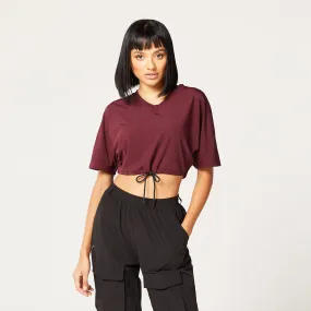 Code Cropped Drawstring Tee - Deep Oxblood Red