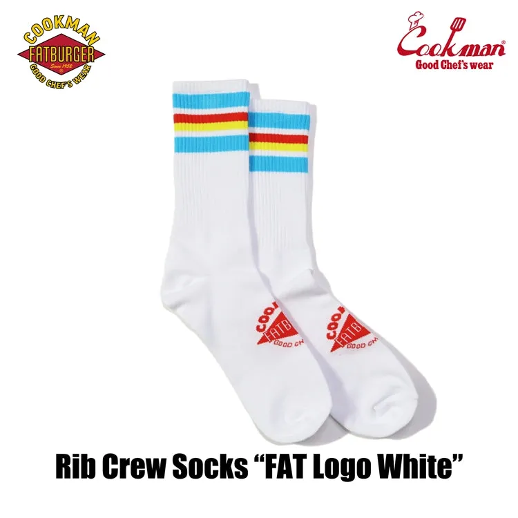 Cookman Rib Crew Socks - FAT Logo White