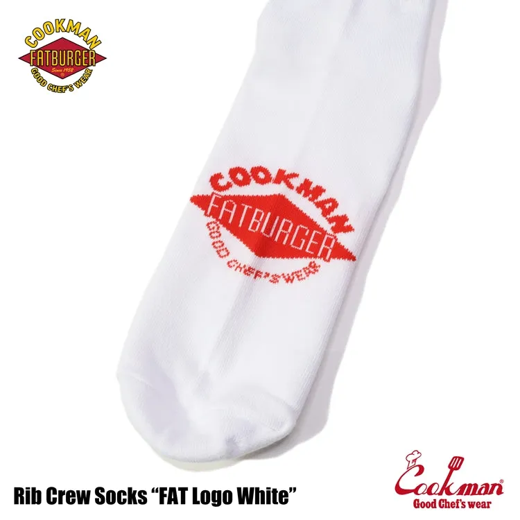 Cookman Rib Crew Socks - FAT Logo White