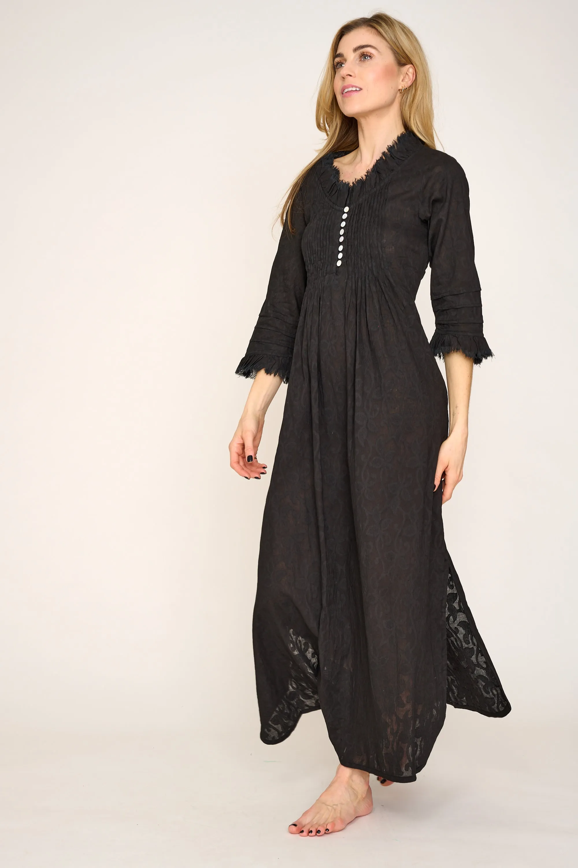 Cotton Annabel Maxi Dress in Hand Woven Black