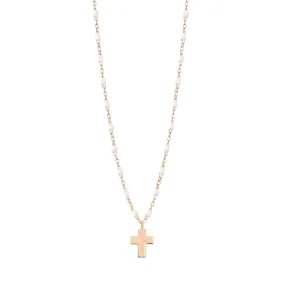 Cross Charm Classic Gigi White necklace, Rose Gold, 16.5"