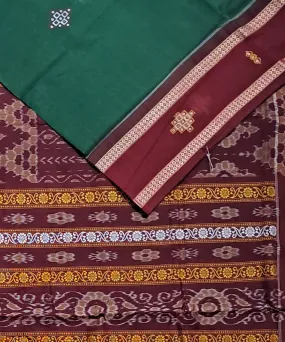 Dark green maroon cotton handloom bomkai saree