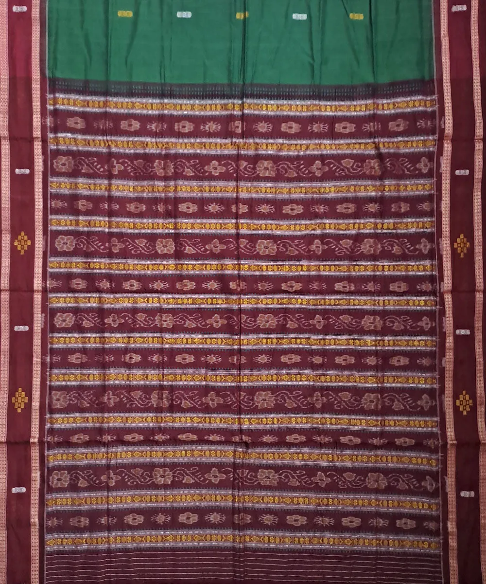 Dark green maroon handloom bomkai cotton saree