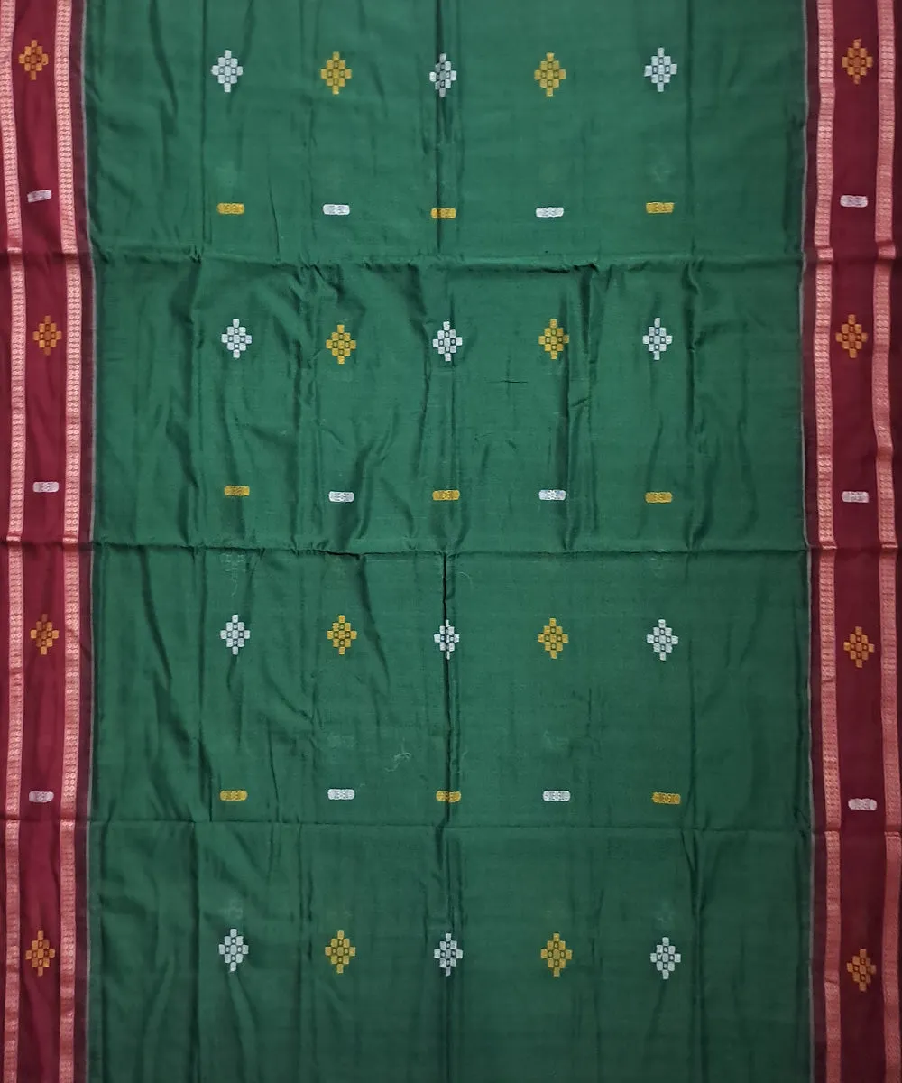 Dark green maroon handloom bomkai cotton saree