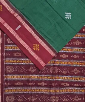 Dark green maroon handloom bomkai cotton saree