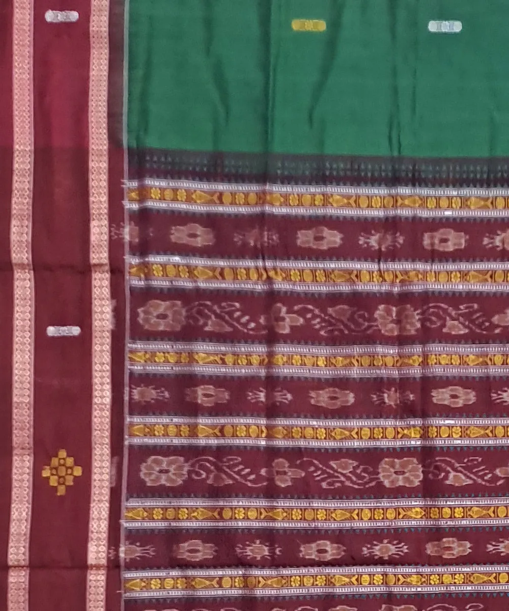 Dark green maroon handloom bomkai cotton saree