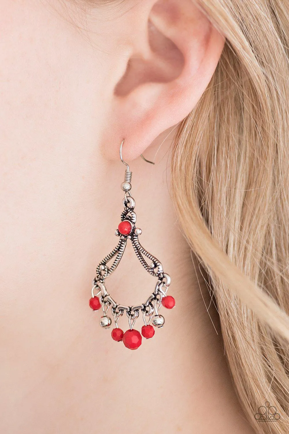 Dazzling Date Night Red and Silver Earrings - Paparazzi Accessories