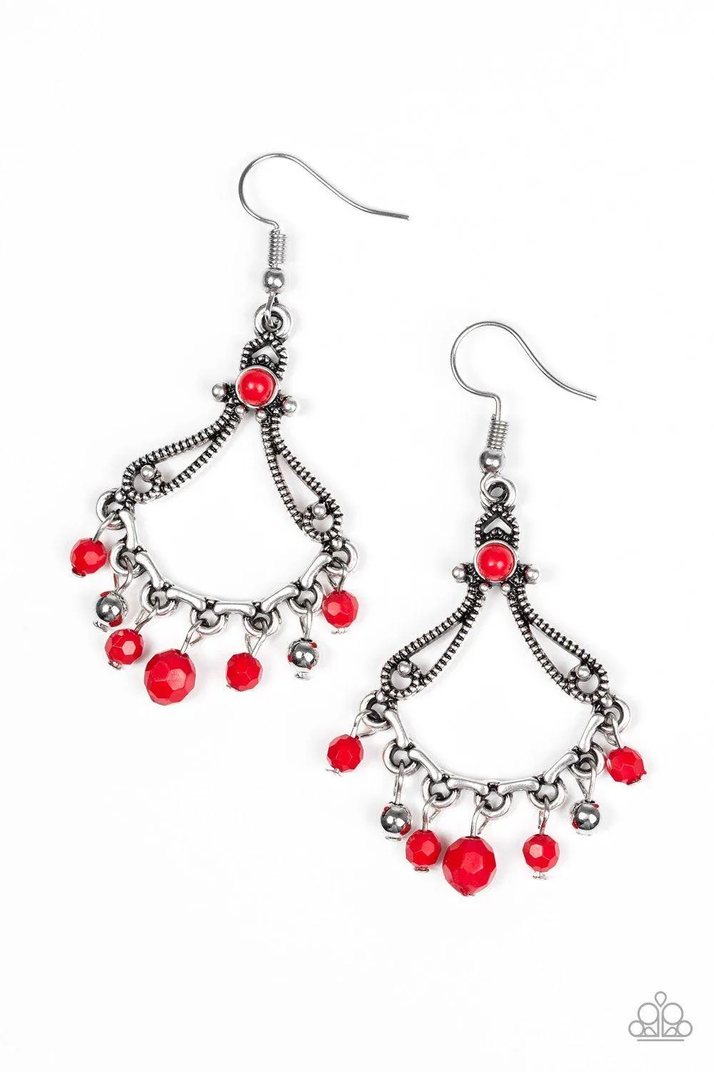 Dazzling Date Night Red and Silver Earrings - Paparazzi Accessories