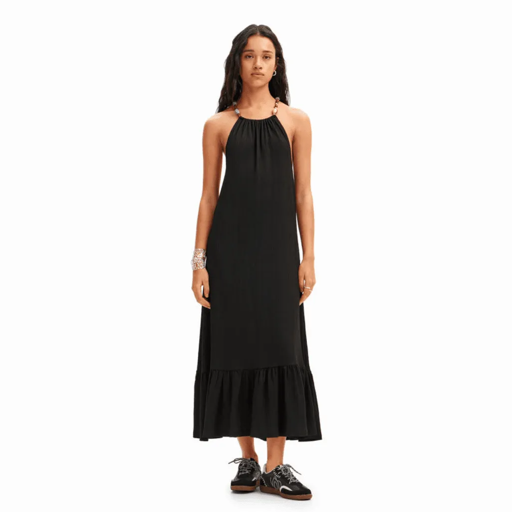 Desigual Beaded Strap Midi Dress in Black