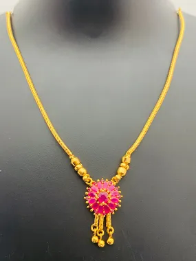 Elegant Fantastic Flower Design Ruby Stone Small Pendant Gold Plated Necklace