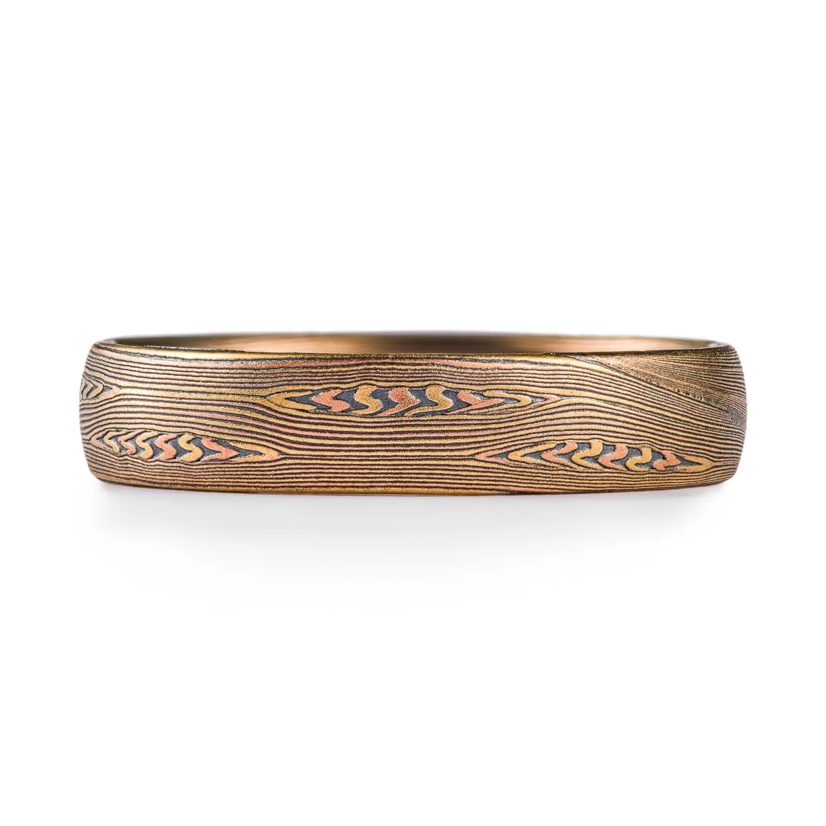 Elegant Fire Palette Ring in Flow Pattern with Mokume Knots