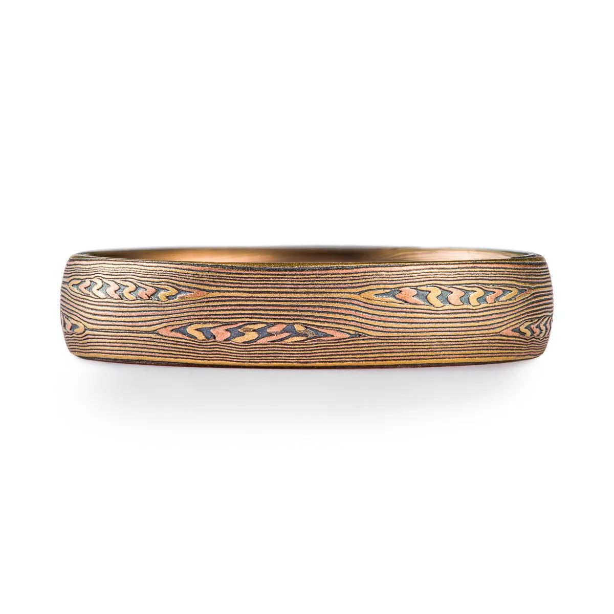 Elegant Fire Palette Ring in Flow Pattern with Mokume Knots