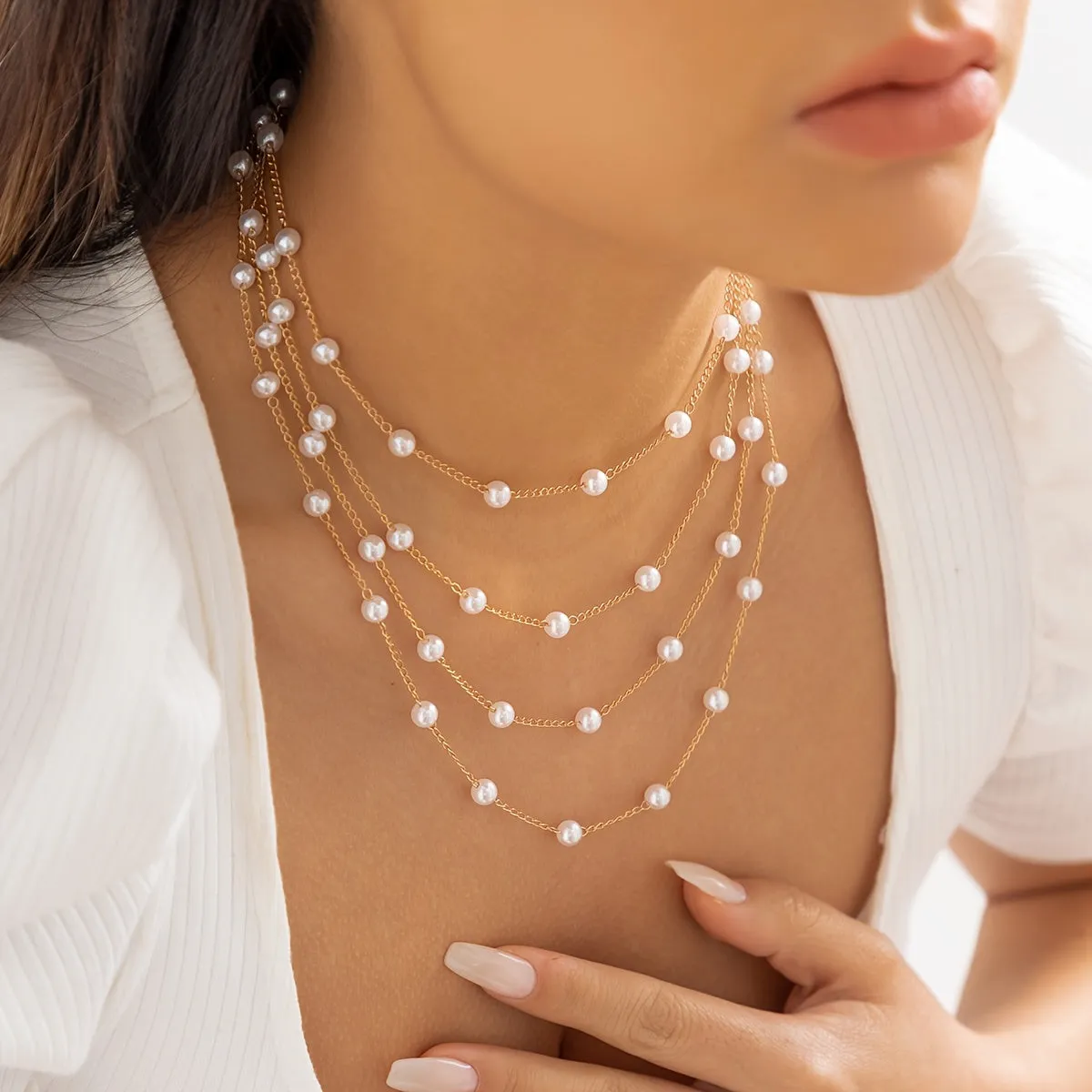 Elegant Multilayer Faux Pearl Necklace for Women - Perfect for Parties and Gifts