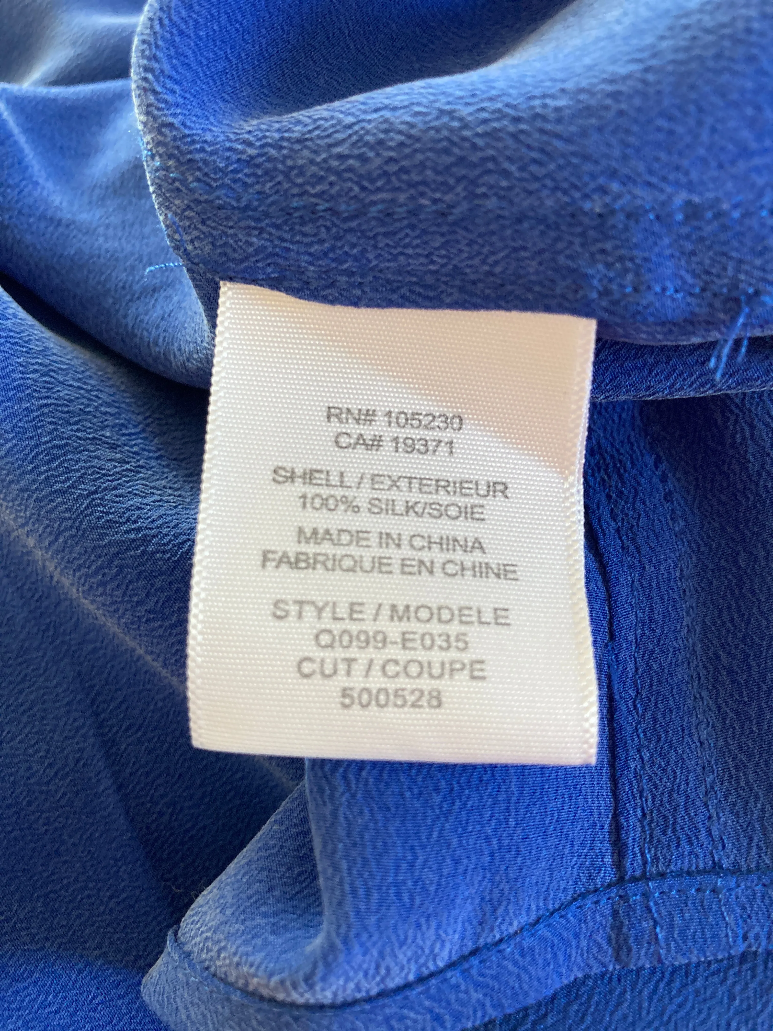 Equipment Royal Blue Silk Shirt, M