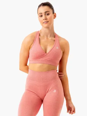 Essential Seamless Cross Over Sports Bra - Pink Marl