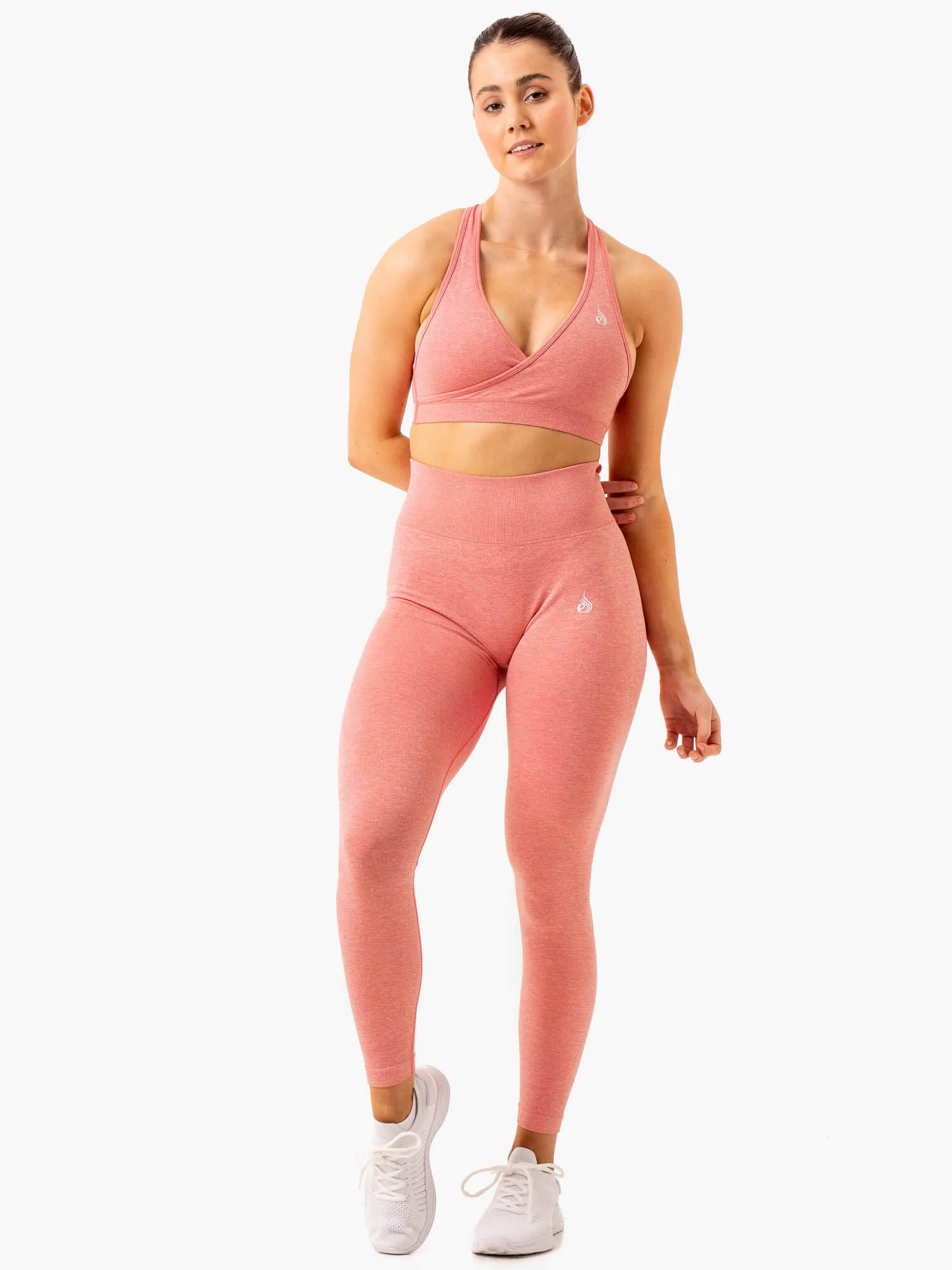 Essential Seamless Cross Over Sports Bra - Pink Marl