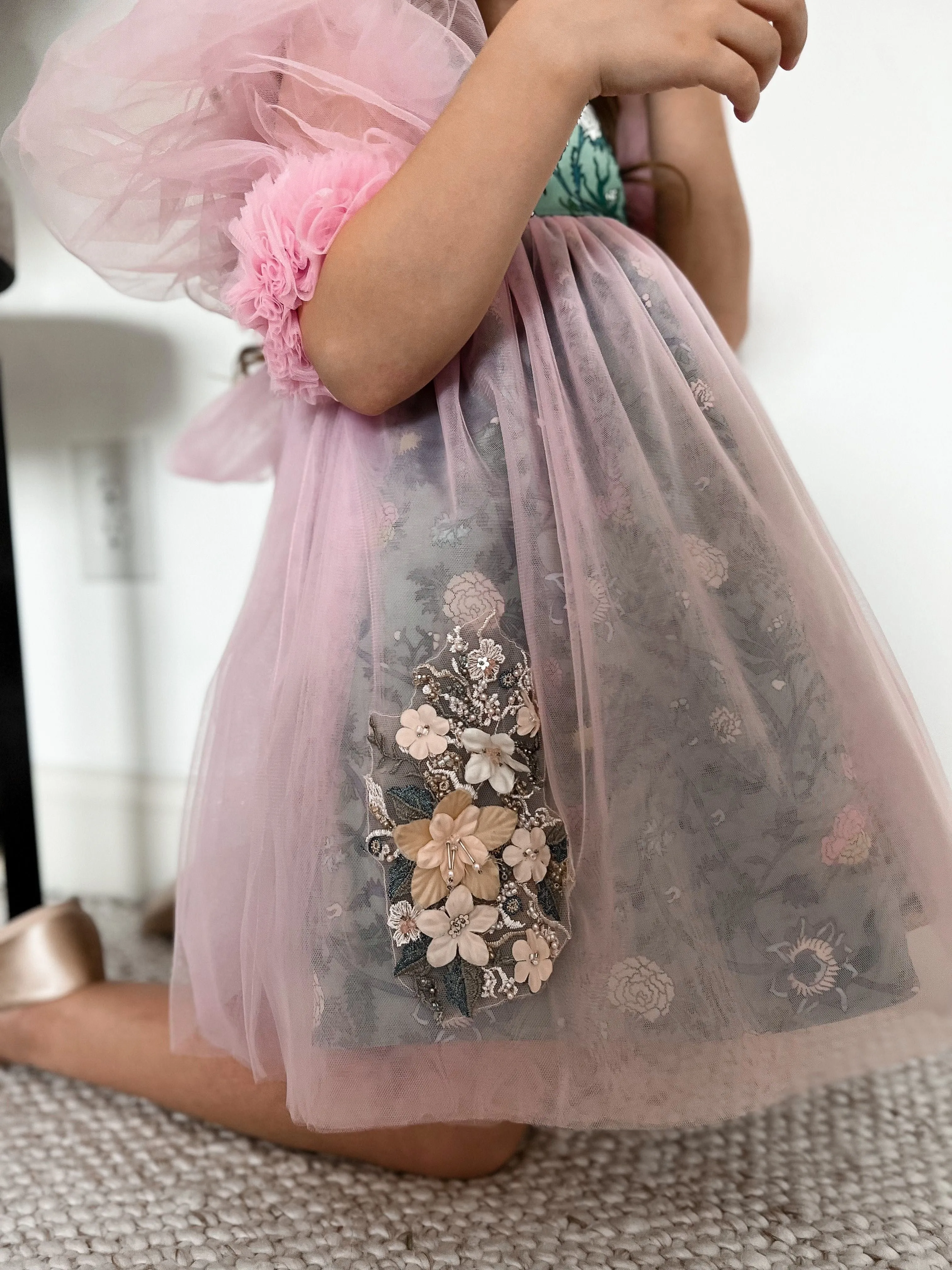 Eva Pink And Green Floral Tulle Dress