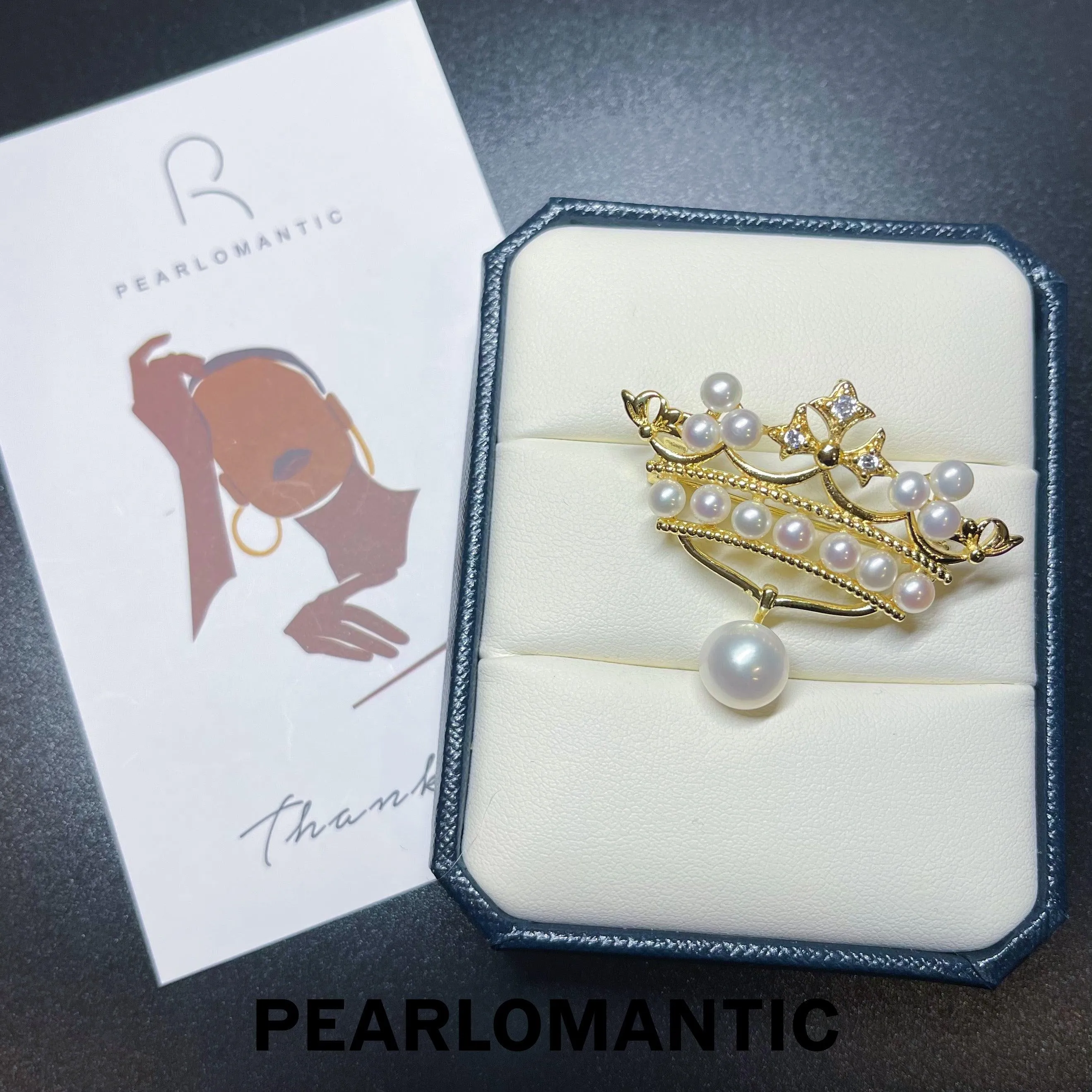 [Everyday Essentials] Freshwater Pearl 3-8mm Crown Design Brooch w/ S925