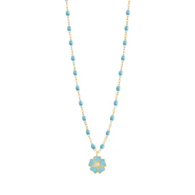 Flower Classic Gigi Turquoise diamond necklace, Yellow Gold, 16.5"