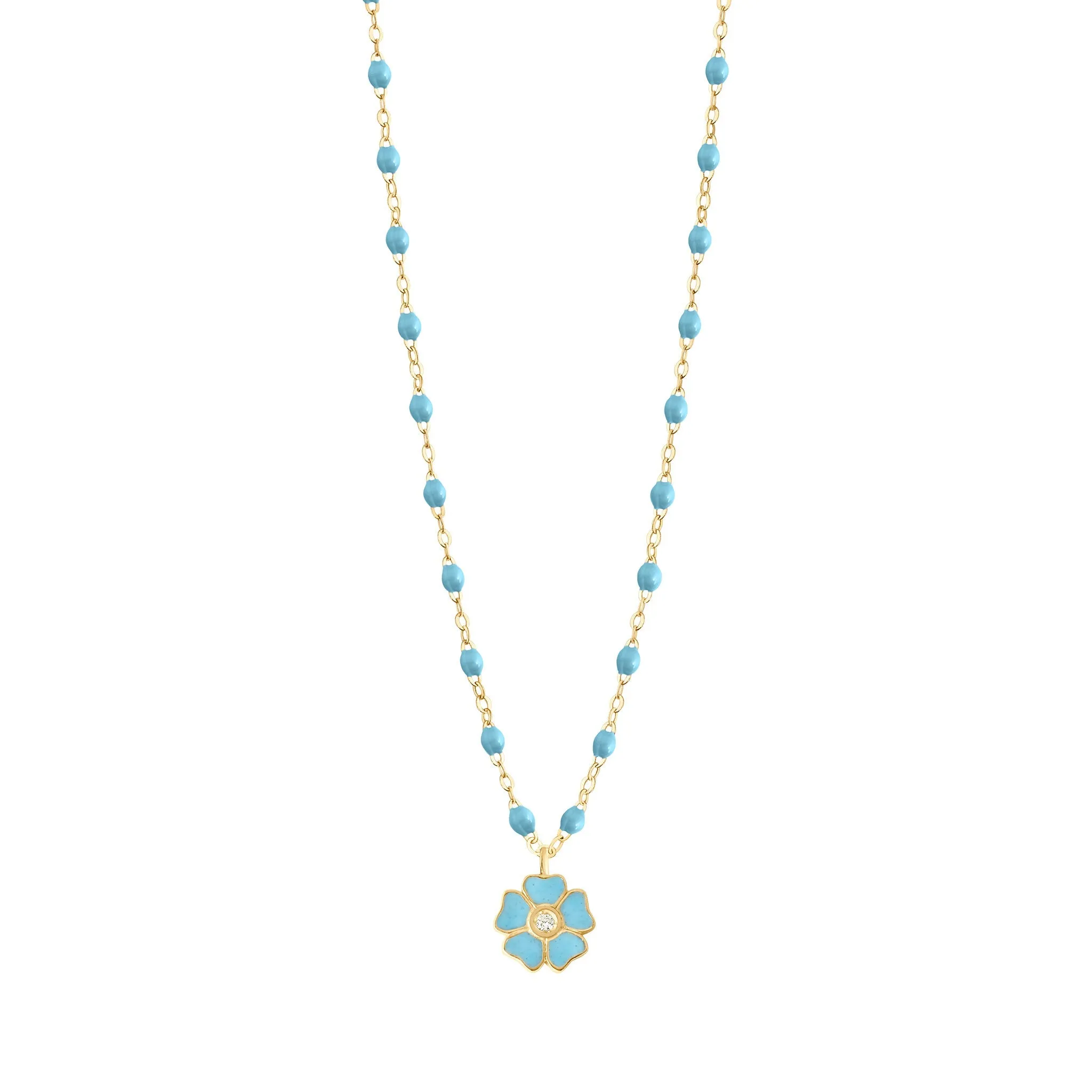 Flower Classic Gigi Turquoise diamond necklace, Yellow Gold, 16.5"