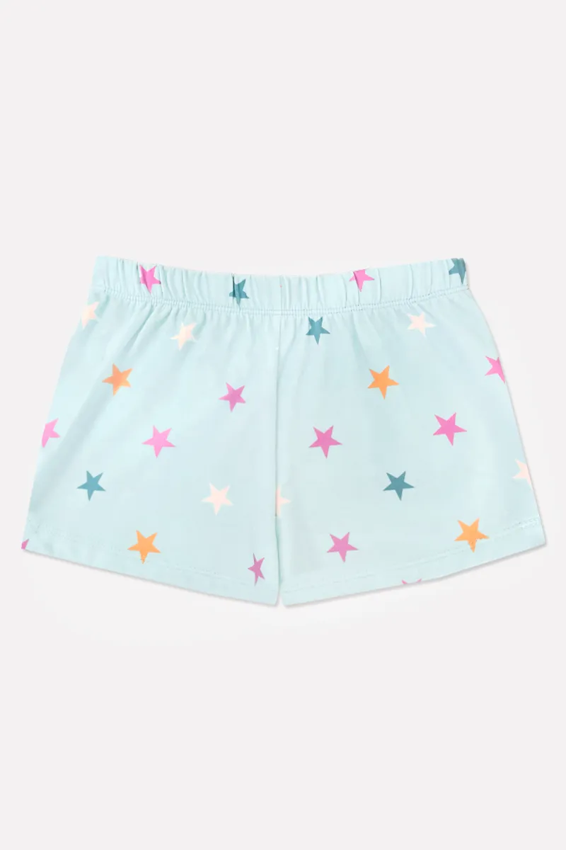 French Terry Dolphin Short - Ice Mint Pink Stars