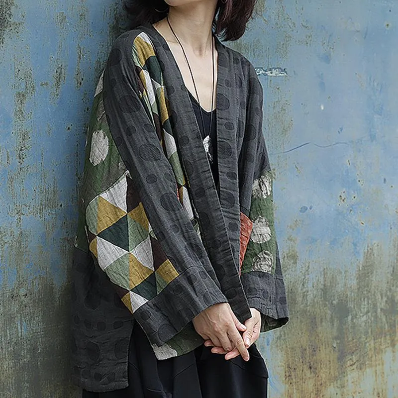 Geometric Pattern Irregular Retro Cotton Jacket Coat