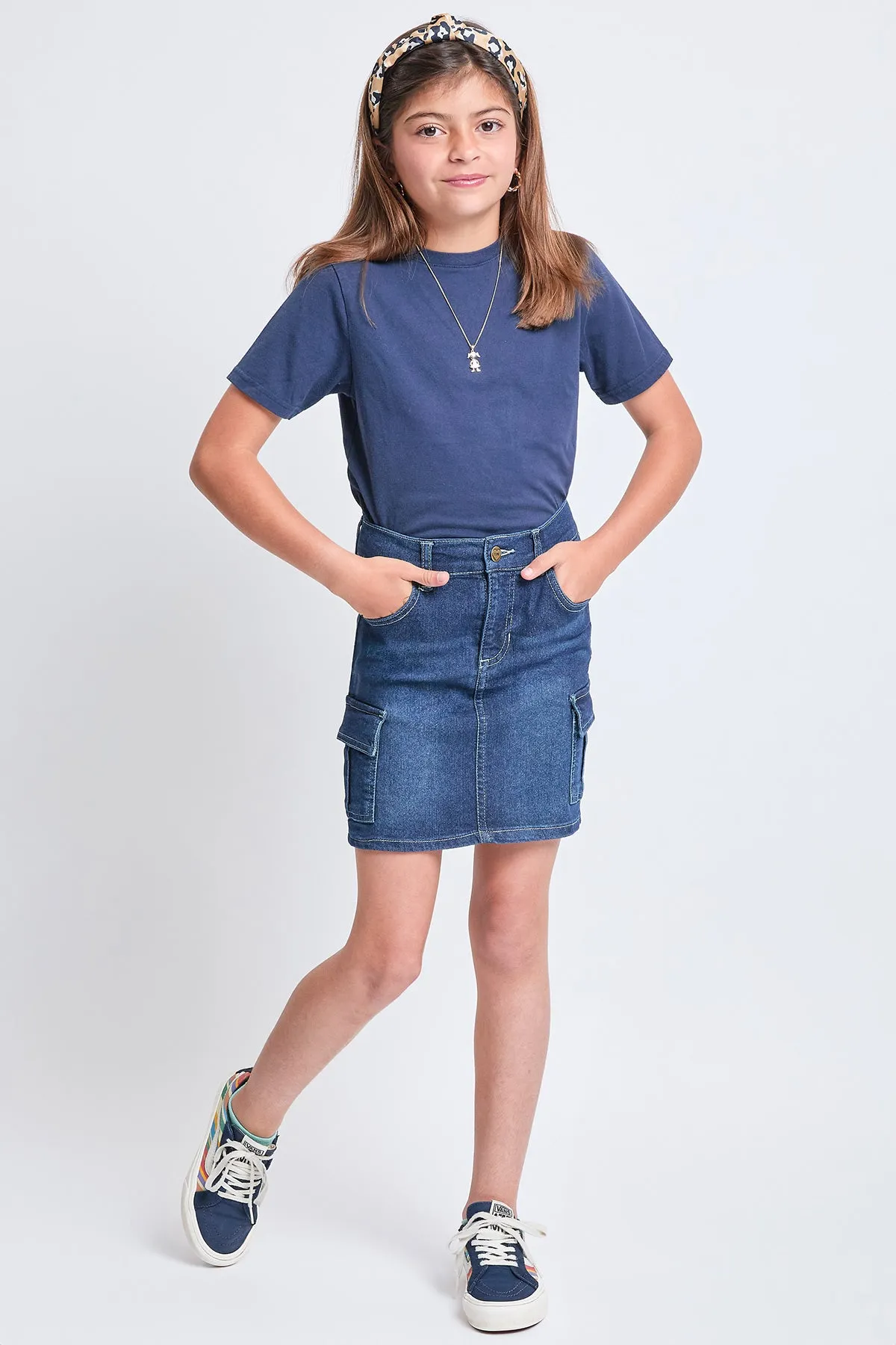 Girls Cargo Pocket Denim Skirt