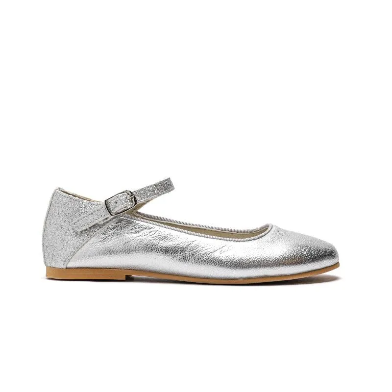 Glitter and Leather Ankle Mary Jane in Silver