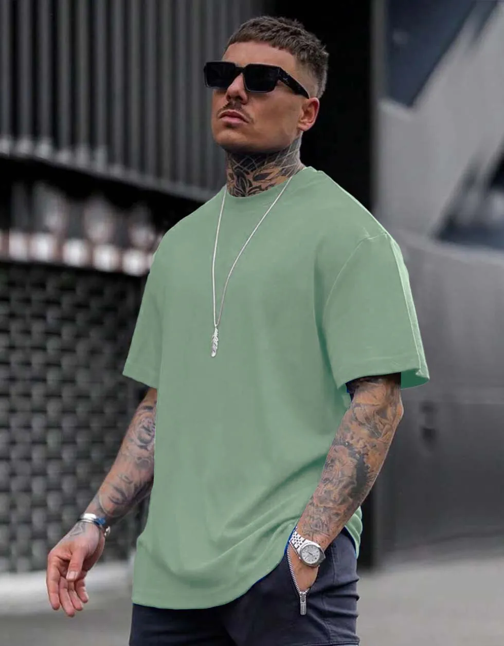 Green Solid Oversized Tshirt