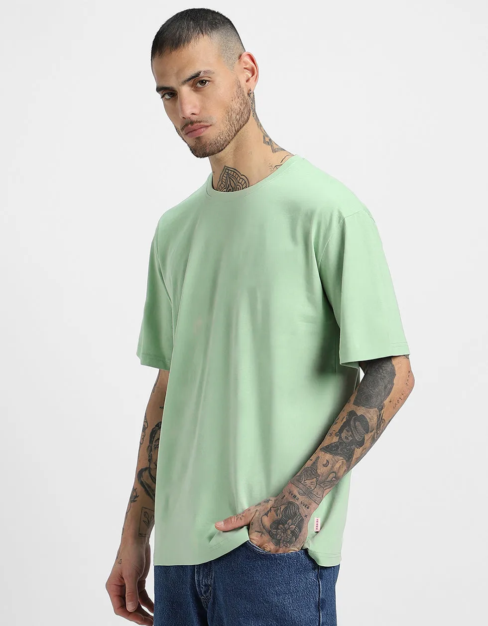 Green Solid Oversized Tshirt