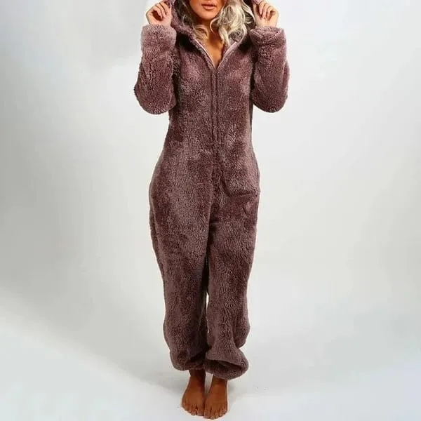 Hooded Long Sleeve Faux Fur Jumpsuit