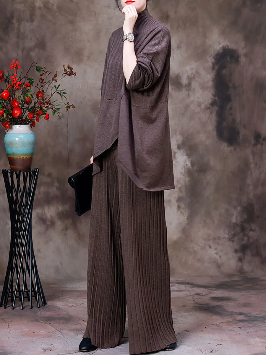 Irregular Sweater And Wide Leg Pants Two-Piece Set