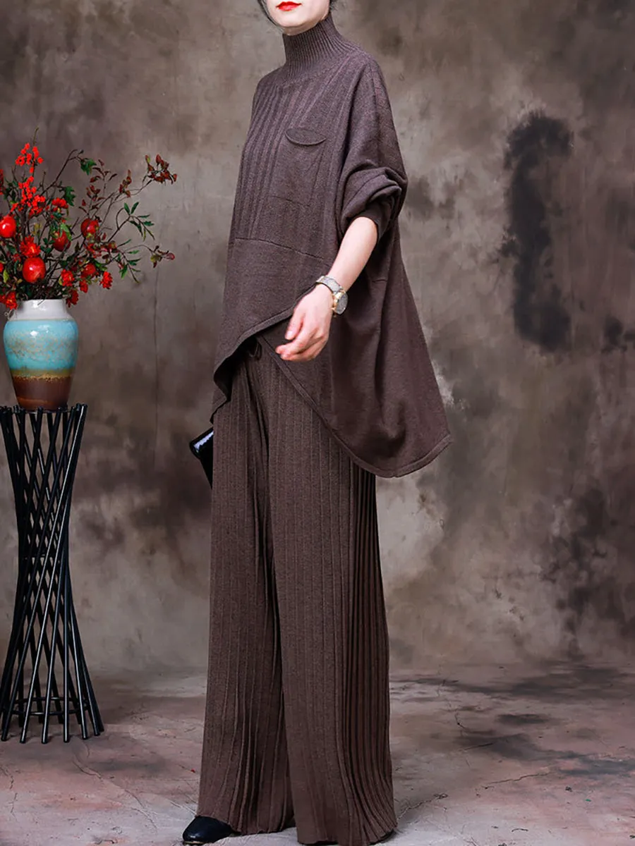 Irregular Sweater And Wide Leg Pants Two-Piece Set