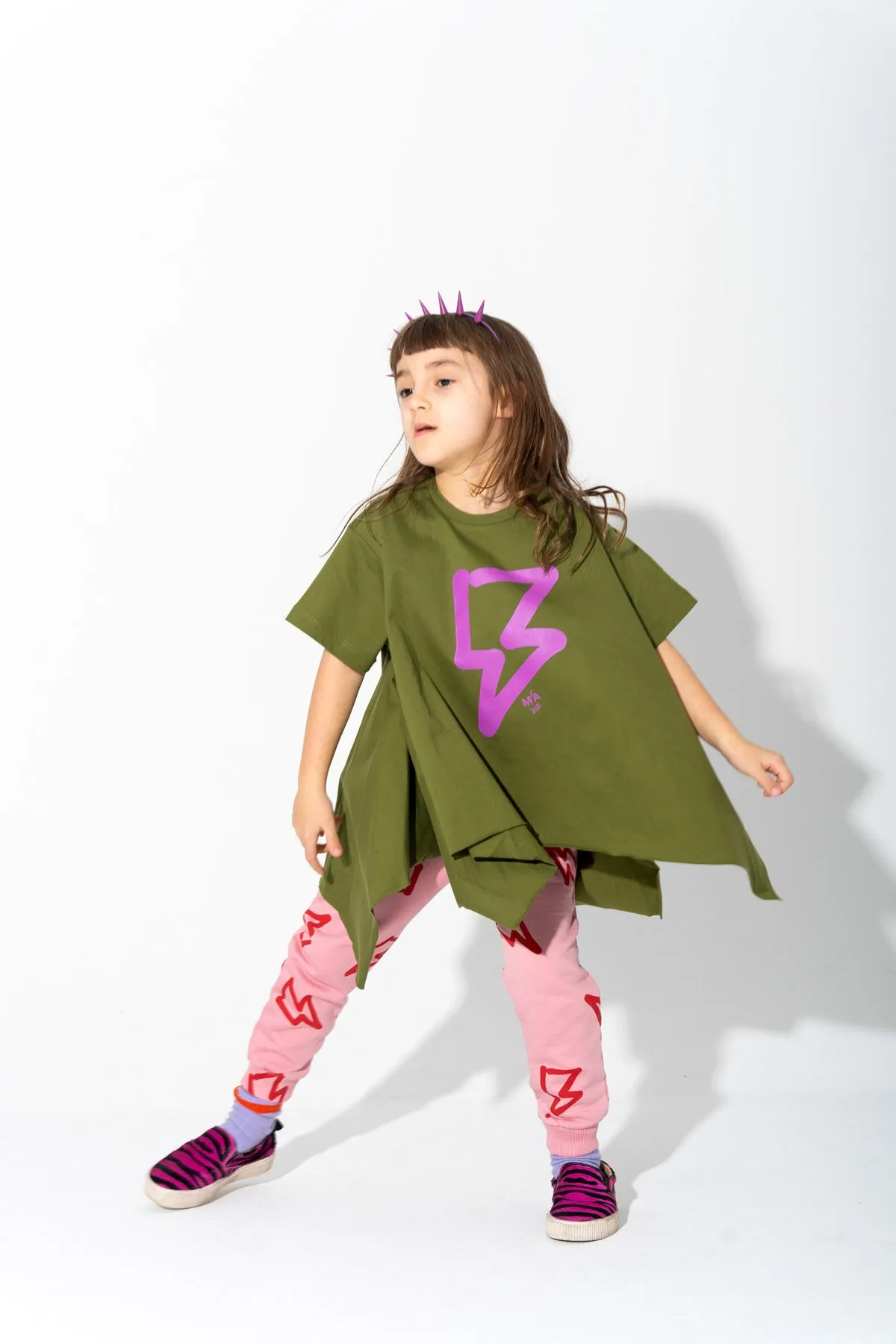 KHAKI AND PINK THUNDER PRINT FLAP T-SHIRT